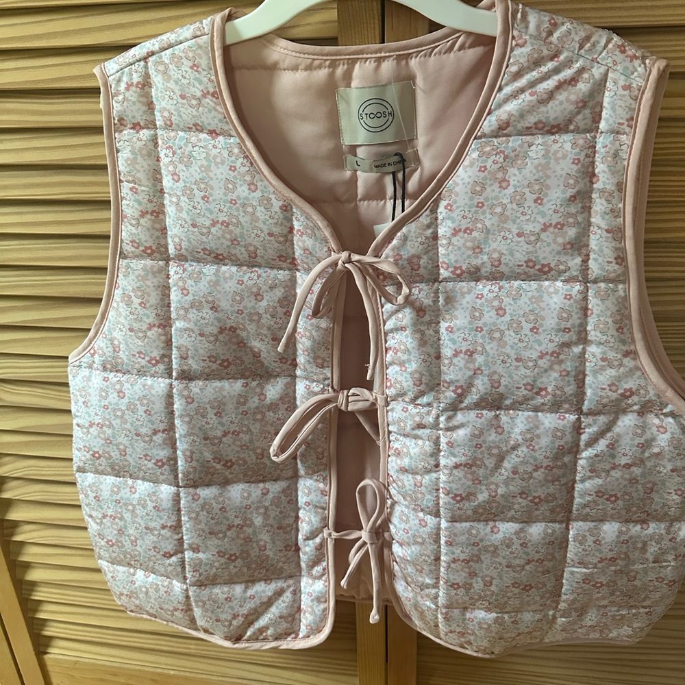Stoosh Pink Floral Bow Tied Quilted Vest